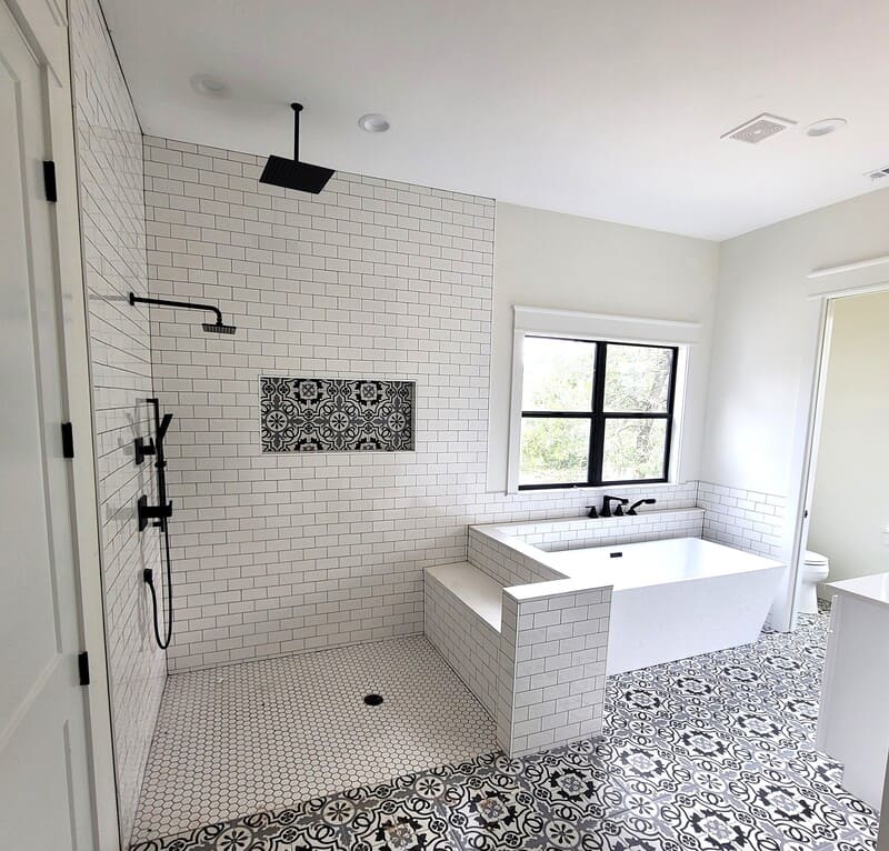 Remodeled bathroom and shower with shower system from Amazing Floors LP